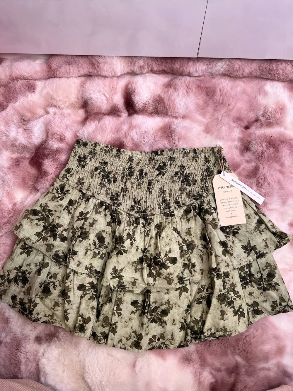 Tiered Floral Smocked Mini Skirt in Olive Green